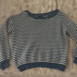 Blue and White Crew Neck Striped Sweater